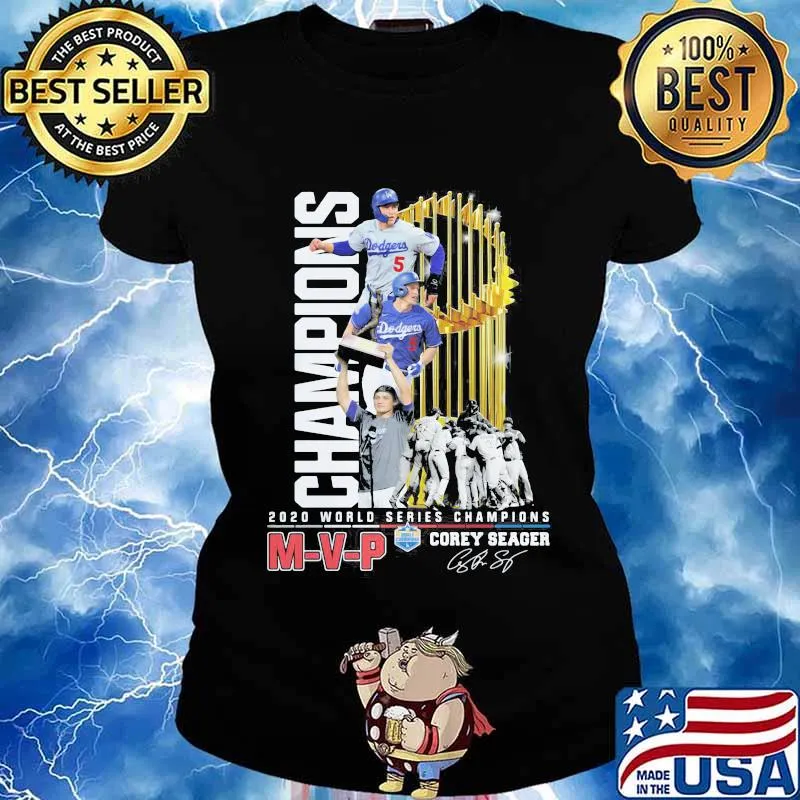 M-V-P 2020 world series champions los angeles dodgers corey seager cup signature s Ladies tee