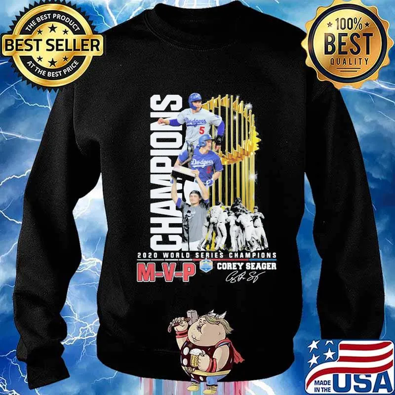 M-V-P 2020 world series champions los angeles dodgers corey seager cup signature s Sweater