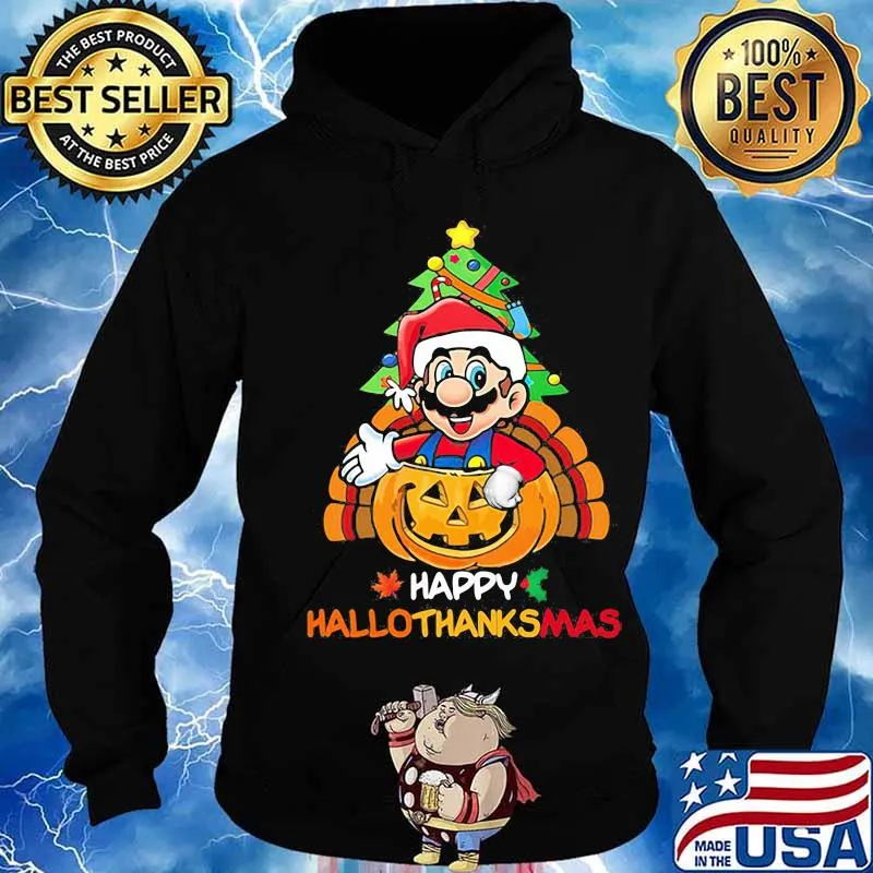 Mario happy hallothanksmas halloween thanksgiving christmas s Hoodie