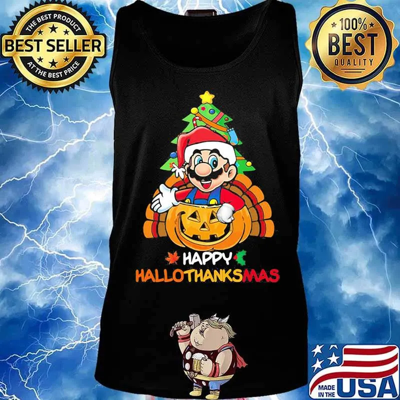 Mario happy hallothanksmas halloween thanksgiving christmas s Tank top
