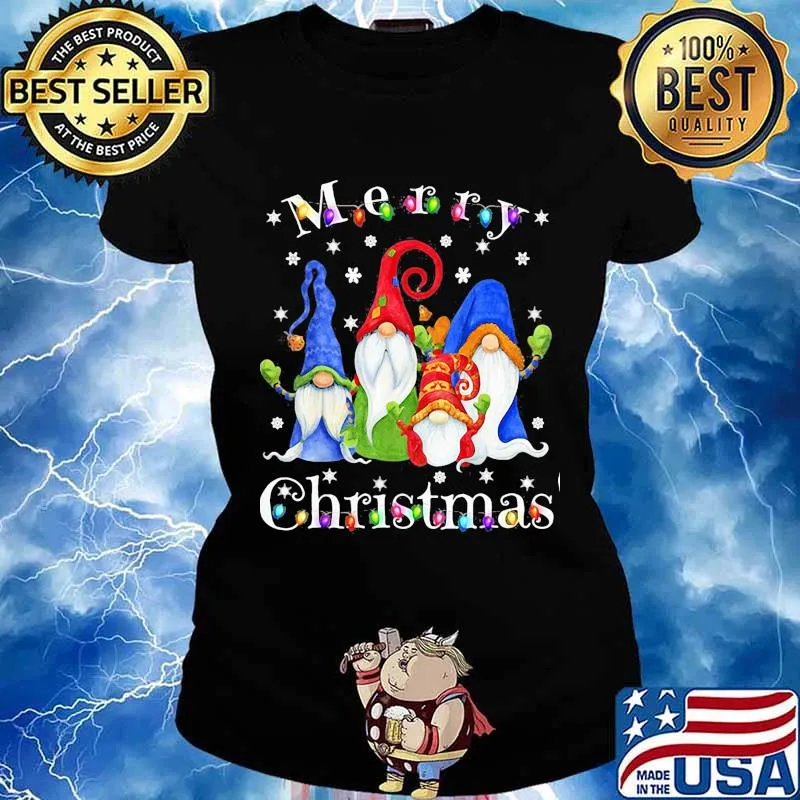 Merry christmas gnomes snow lights s Ladies tee