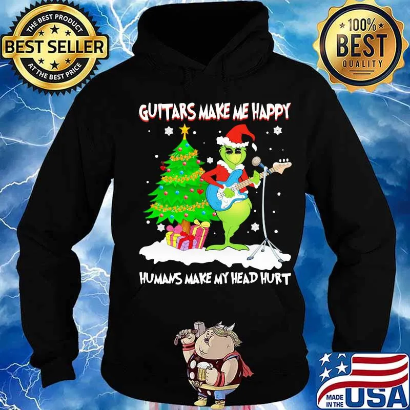 Merry christmas grinch guitars make me happy humans make my head hurt s Hoodie