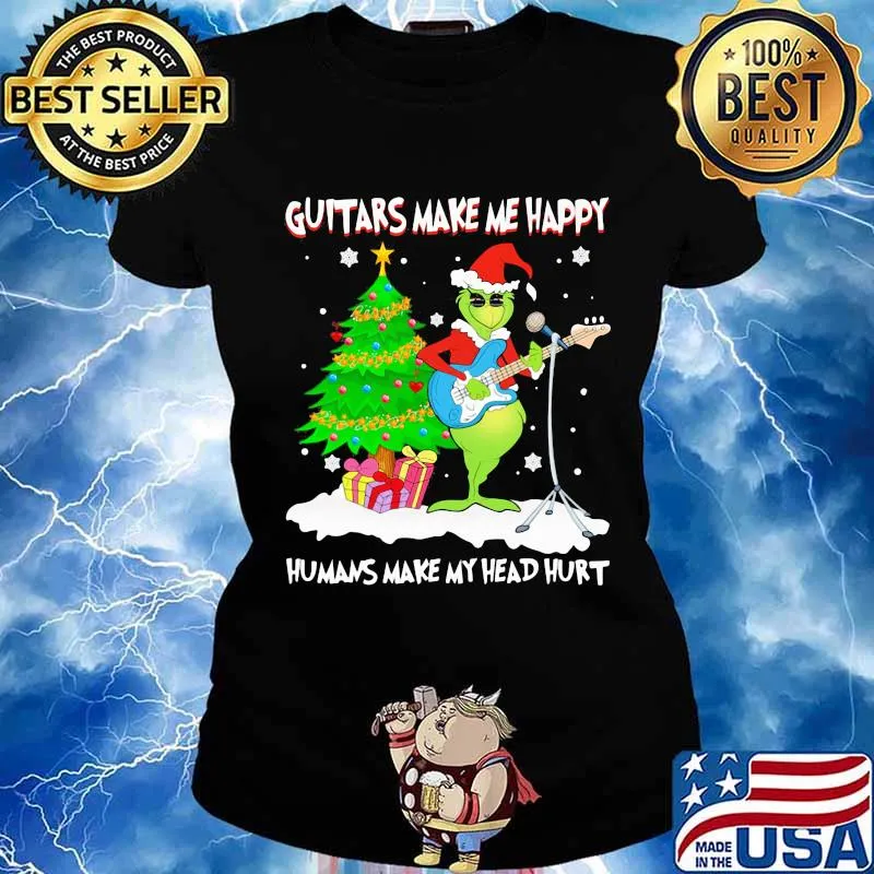 Merry christmas grinch guitars make me happy humans make my head hurt s Ladies tee