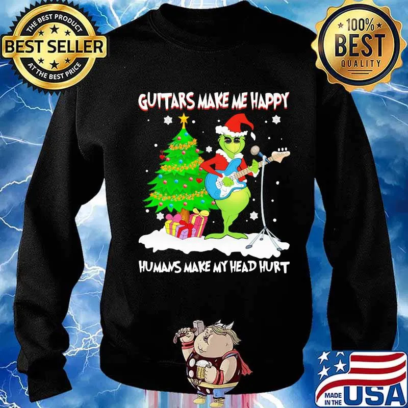 Merry christmas grinch guitars make me happy humans make my head hurt s Sweater