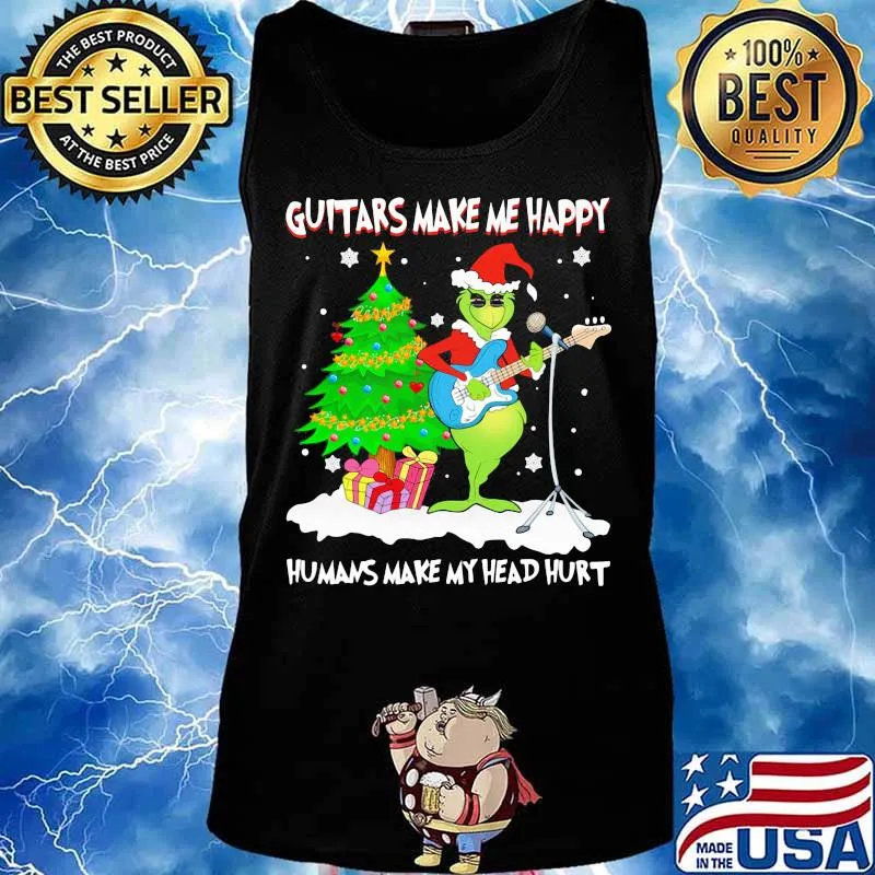 Merry christmas grinch guitars make me happy humans make my head hurt s Tank top
