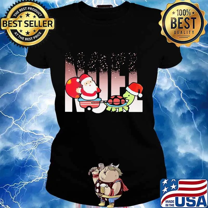 Merry christmas santa claus riding turtle s Ladies tee