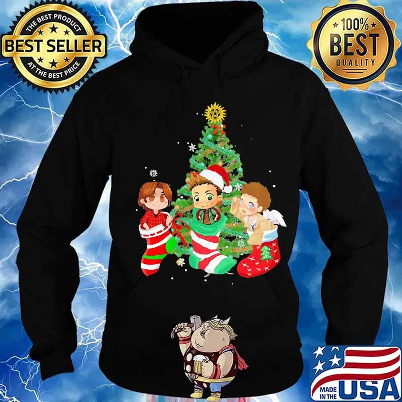 Merry christmas tree supernatural characters chibi s Hoodie