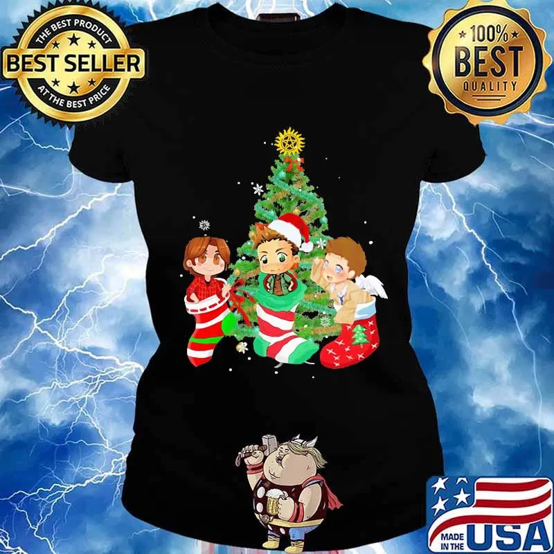 Merry christmas tree supernatural characters chibi s Ladies tee