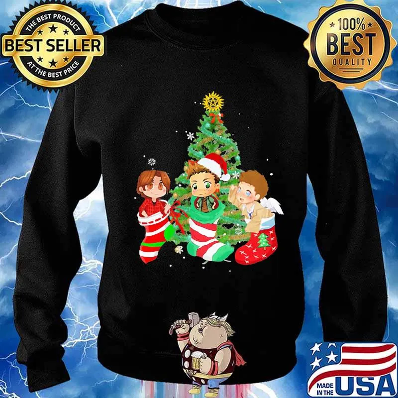 Merry christmas tree supernatural characters chibi s Sweater