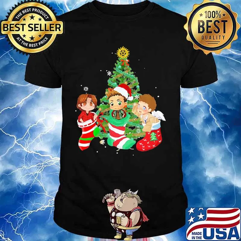 Merry christmas tree supernatural characters chibi shirt