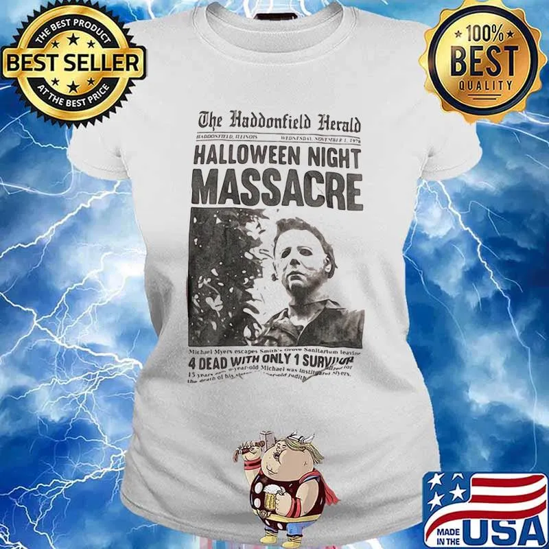 Michael myers the haddonfield herald halloween night massacre s Ladies tee