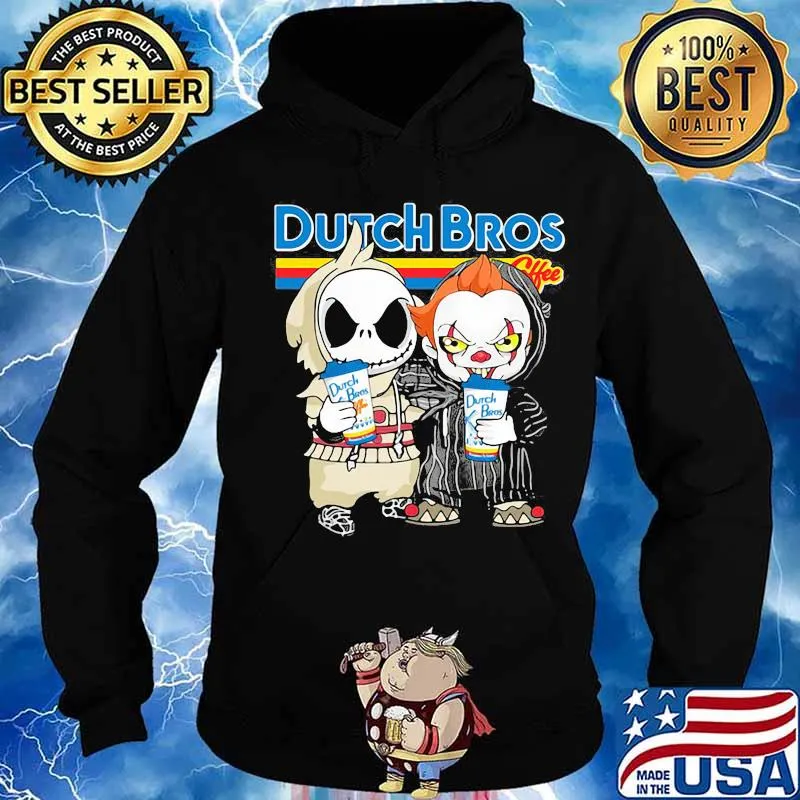 Nightmare and IT hug Dutch Bros coffee Halloween s Hoodie