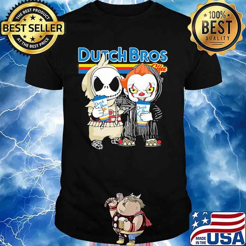 Nightmare and IT hug Dutch Bros coffee Halloween shirt