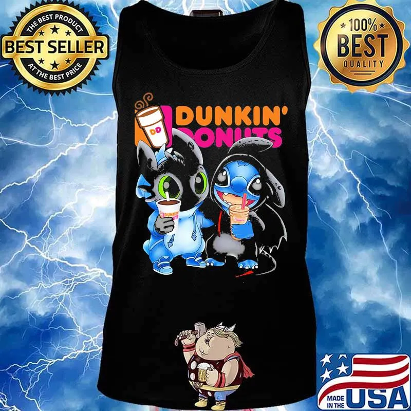 Official Stitch and toothless hug Dunkin Donuts s Tank top