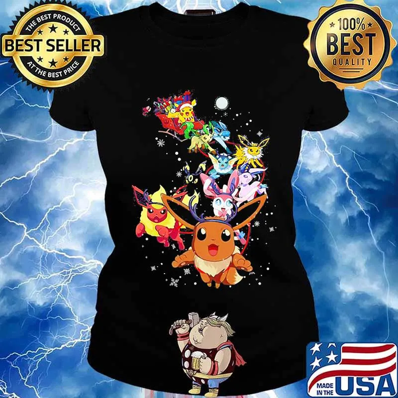 Pikachu cartoon merry christmas s Ladies tee