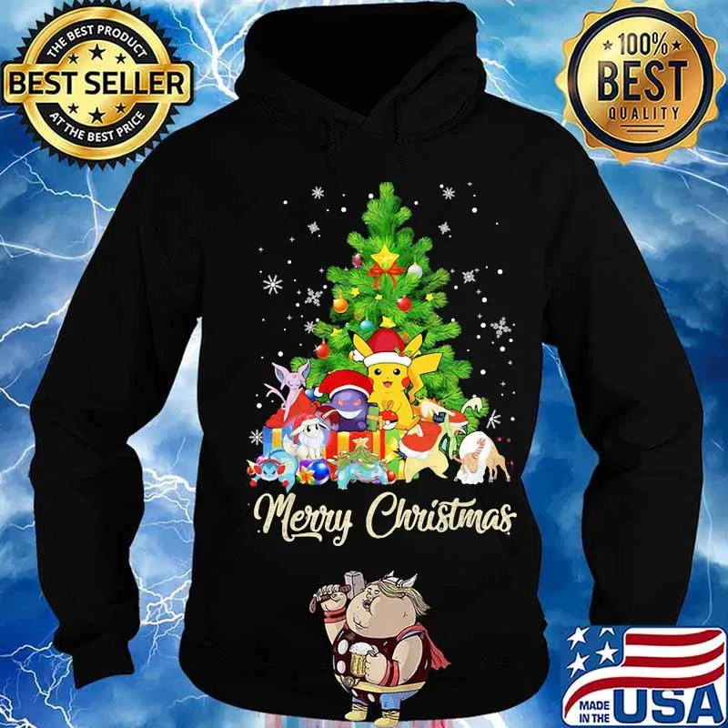 Pikachu cartoon merry christmas tree s Hoodie