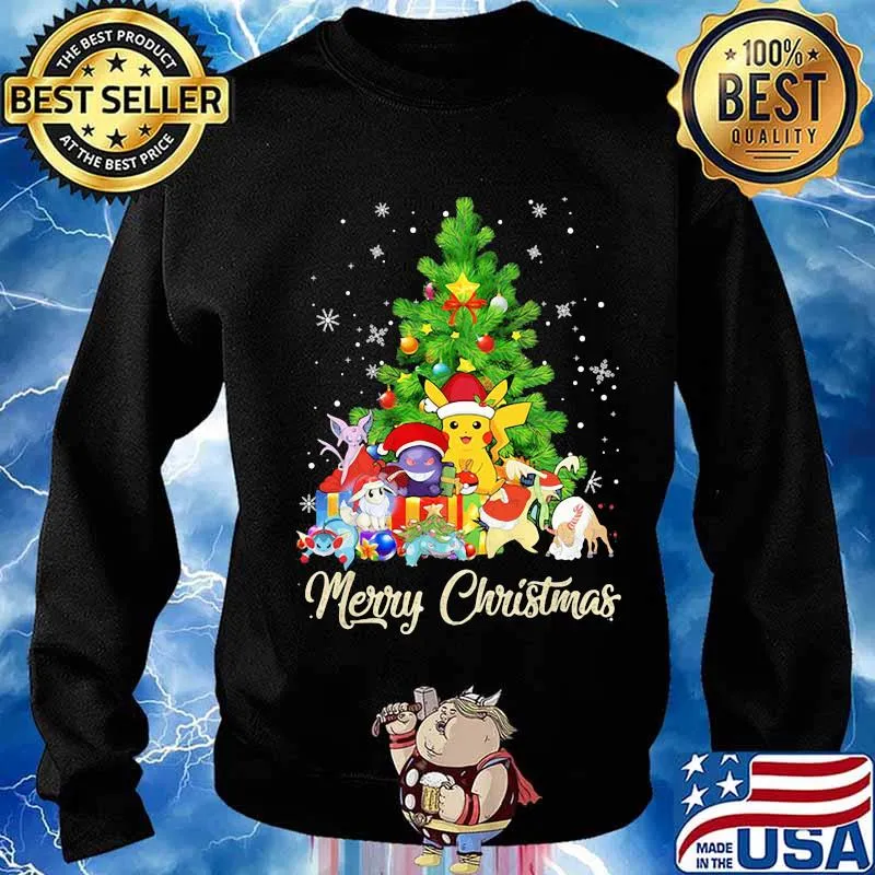 Pikachu cartoon merry christmas tree s Sweater