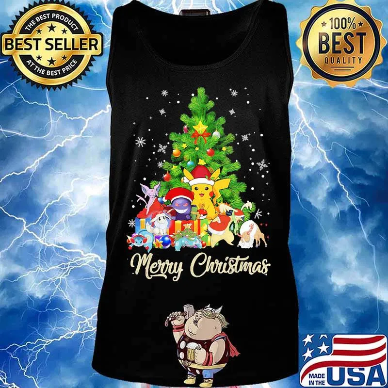 Pikachu cartoon merry christmas tree s Tank top