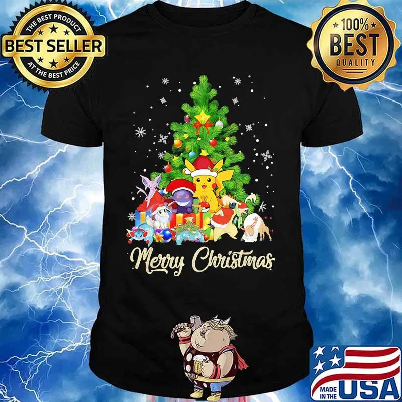 Pikachu cartoon merry christmas tree shirt