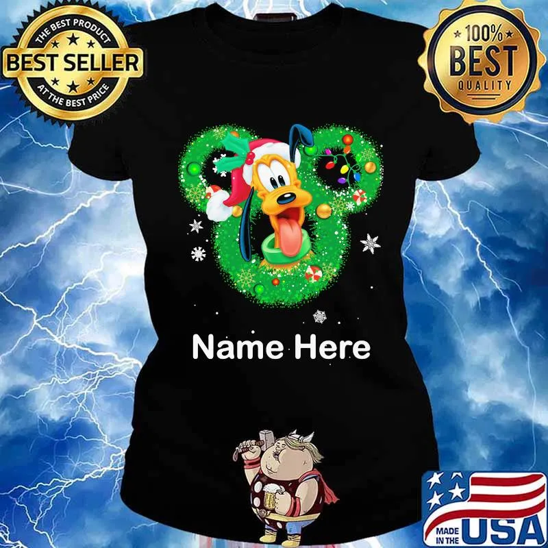 Pluto dog mickey mouse name here christmas s Ladies tee