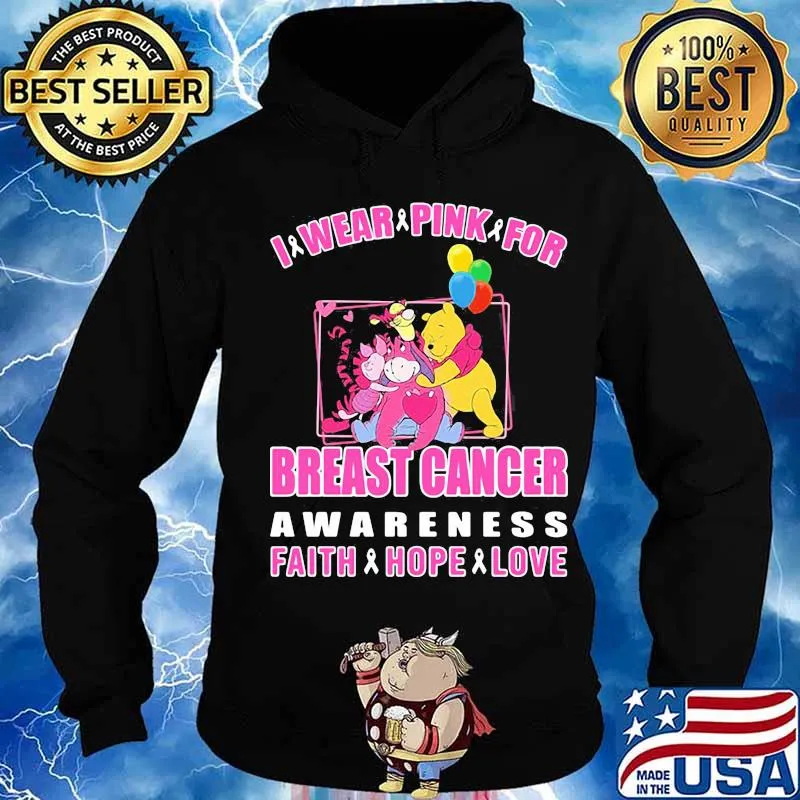 Pooh and friends i wear pink for breast cancer awareness faith hope love s Hoodie