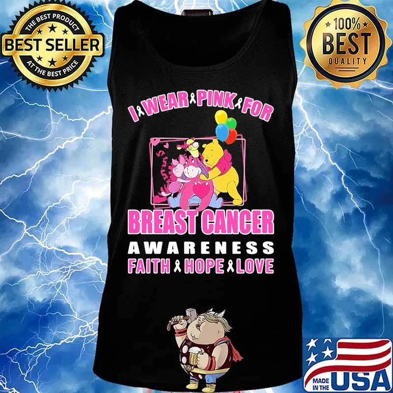 Pooh and friends i wear pink for breast cancer awareness faith hope love s Tank top