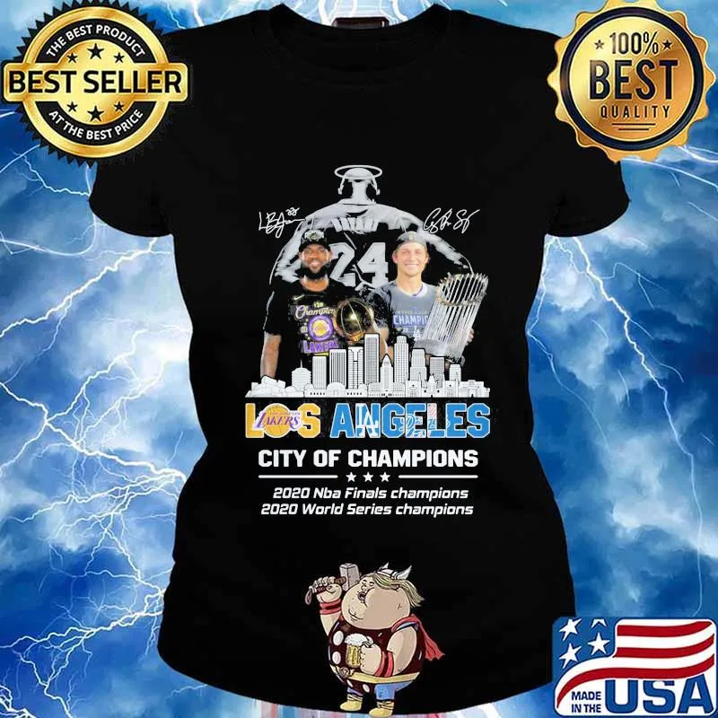 Sky Tower los angeles lakers city of champions 2020 nba finals champions 2020 world series champions signatures s Ladies tee