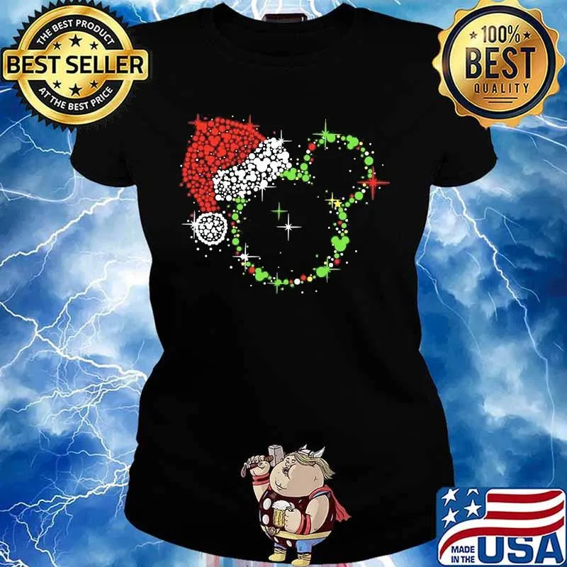Sleeve christmas mickey hat santa s Ladies tee