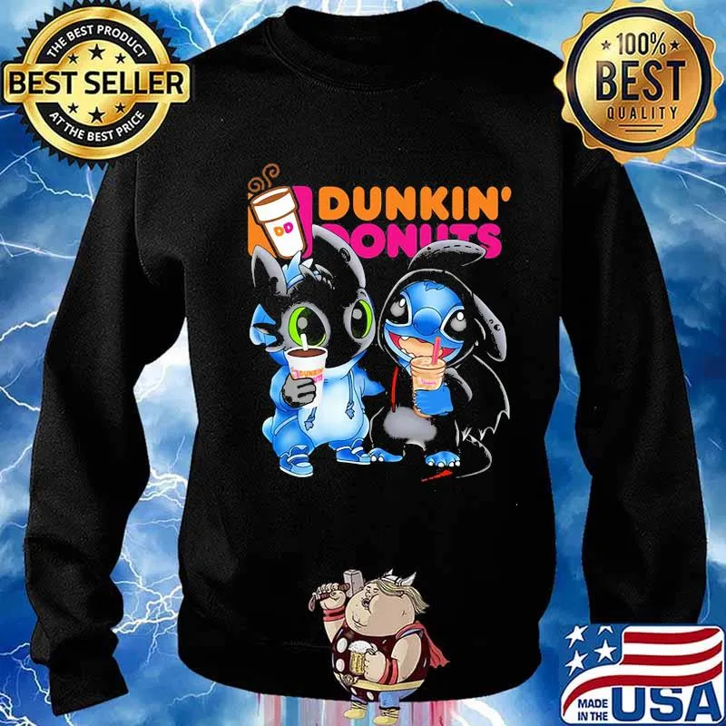 Stitch and toothless hug Dunkin Donuts s Sweater