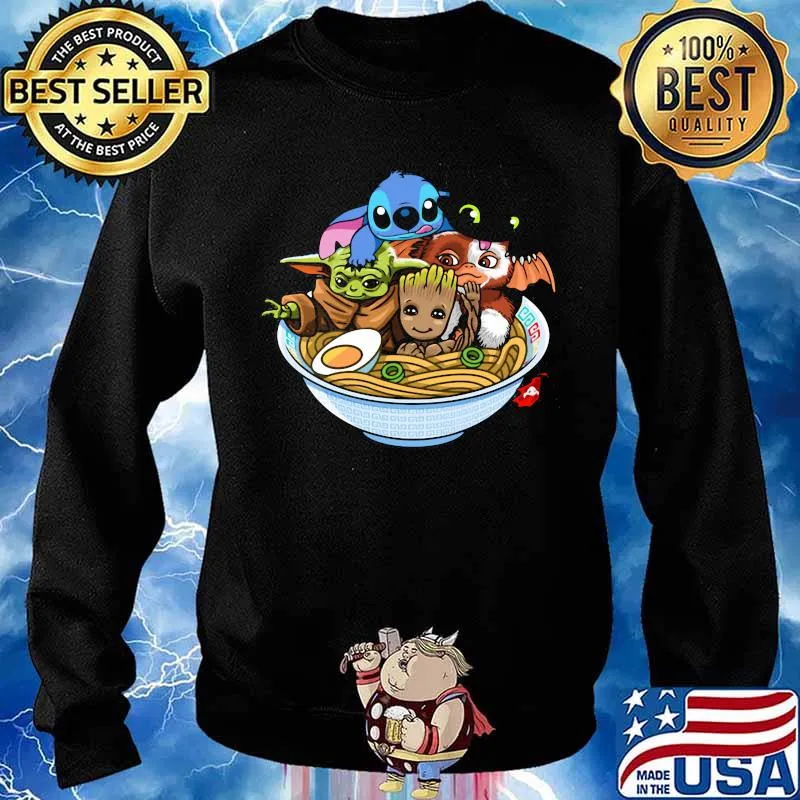 Stitch toothless baby yoda and baby groot in noodle s Sweater