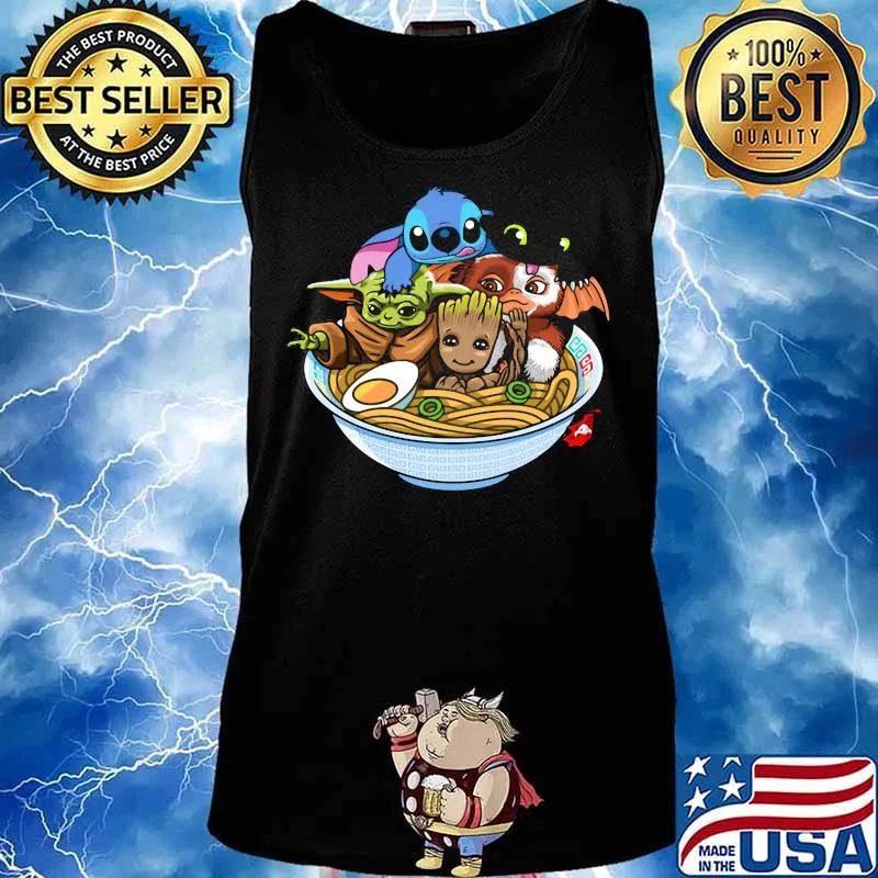 Stitch toothless baby yoda and baby groot in noodle s Tank top