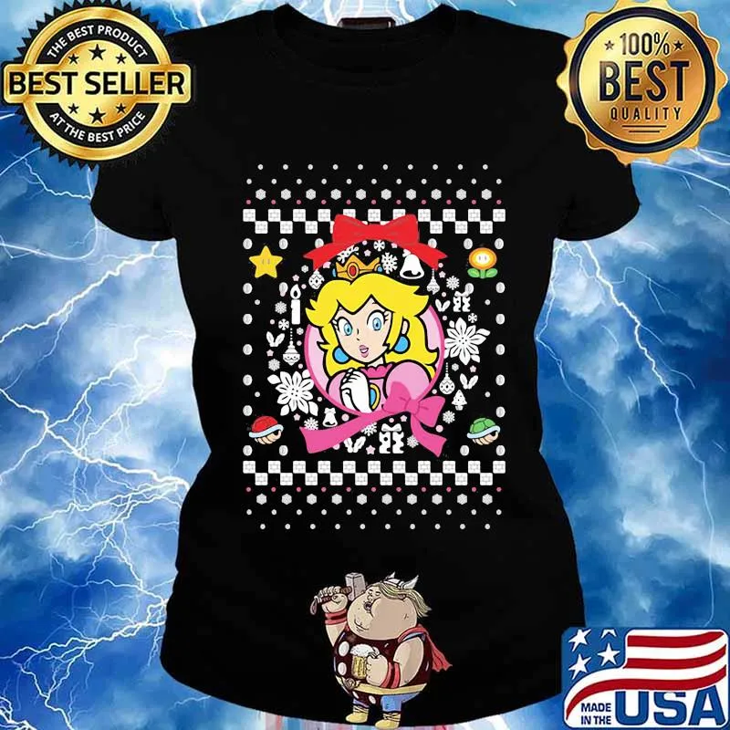 Super mario bros princess ugly merry christmas s Ladies tee