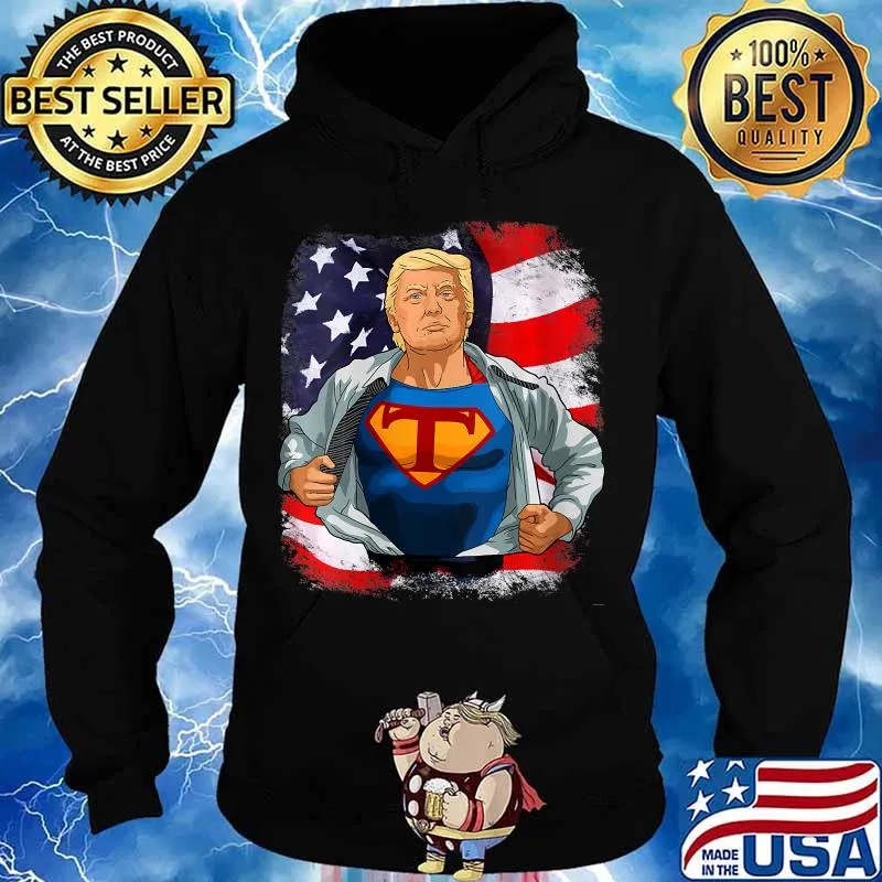 Super Trump Shirt Trump 45 Superhero Mens American Flag Shirt Hoodie