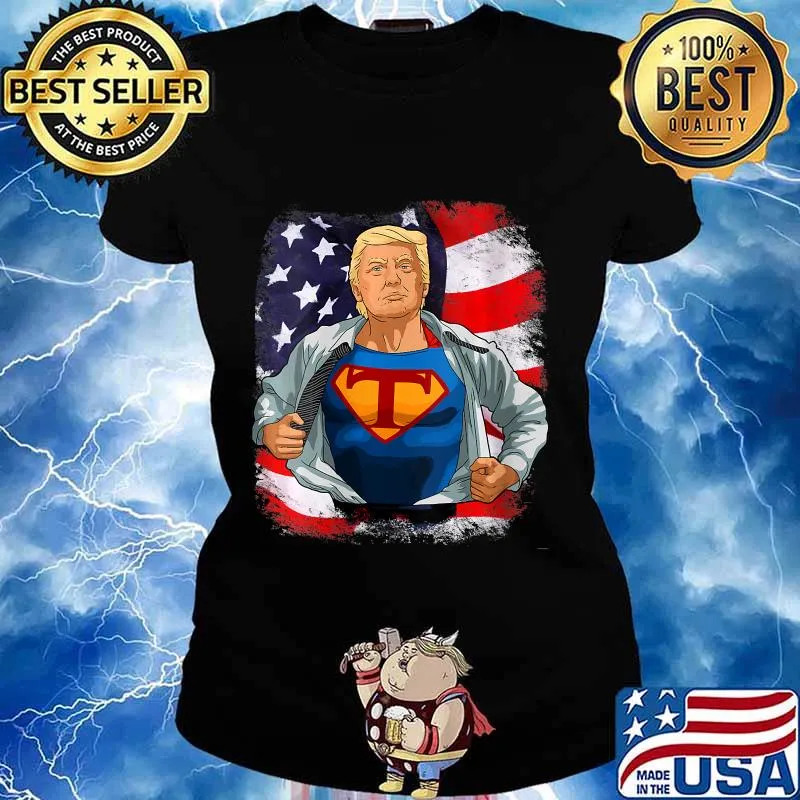 Super Trump Shirt Trump 45 Superhero Mens American Flag Shirt Ladies tee