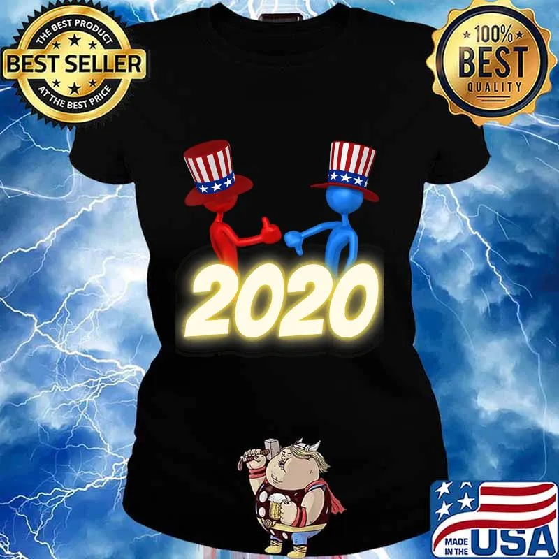 US Presidential Election Red Blue Stick People Uncle Sam Hat T-Shirt Ladies tee