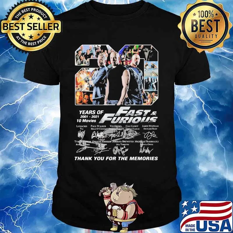 20 years of 2001 2021 fast and furious thank you for the memories signatures shirt