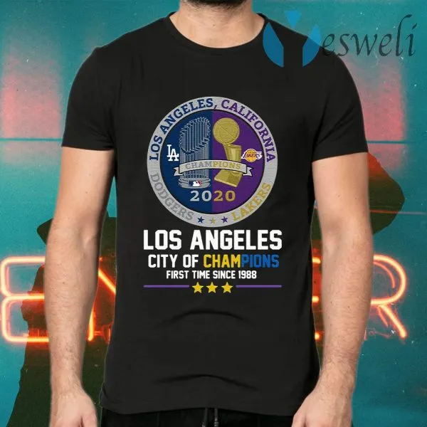 Los Angeles California Lakers Dodgers Los Angeles City Of Champions First Time Since 1988 T-Shirt - Image 2