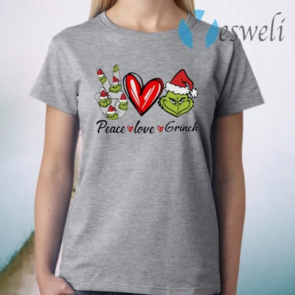 Peace Love Grinch Santa Christmas T-Shirt - Image 3