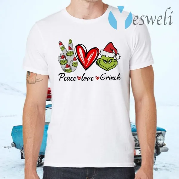 Peace Love Grinch Santa Christmas T-Shirt - Image 2
