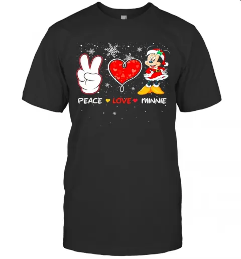 Peace Love Minnie Mouse Santa Merry Christmas T-Shirt Classic Mens T-shirt