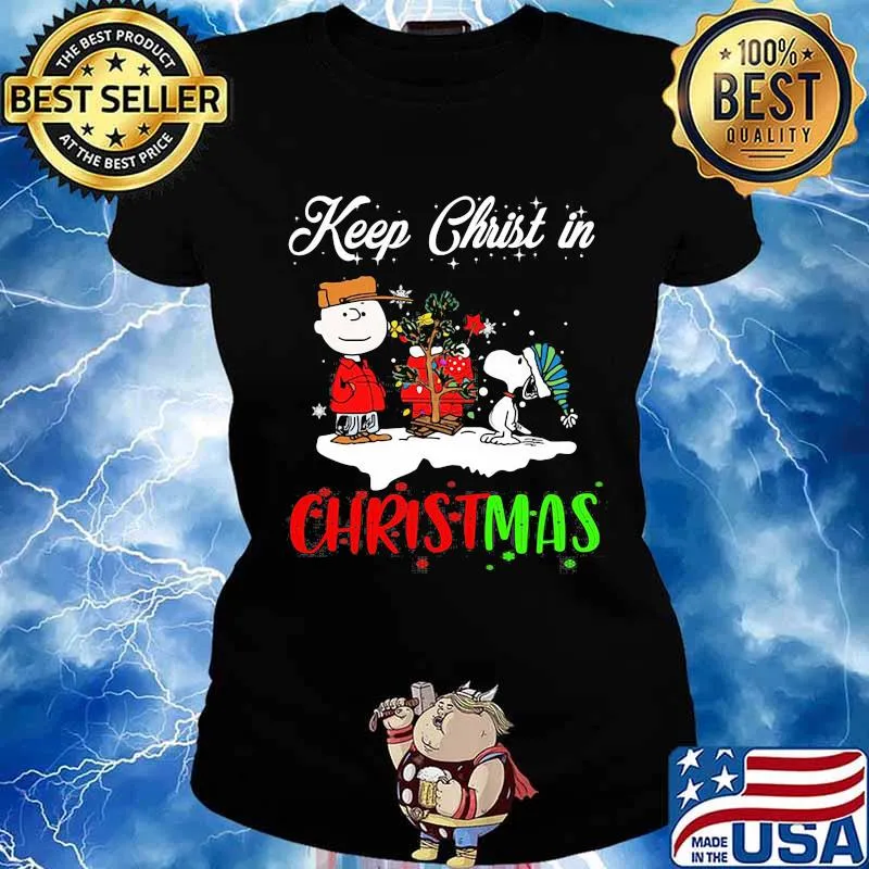 Charlie brown and snoopy keep christ in christmas s Ladies tee