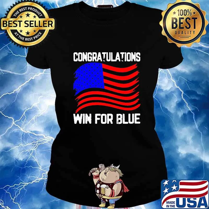 Congratulations win for blue american flag s Ladies tee