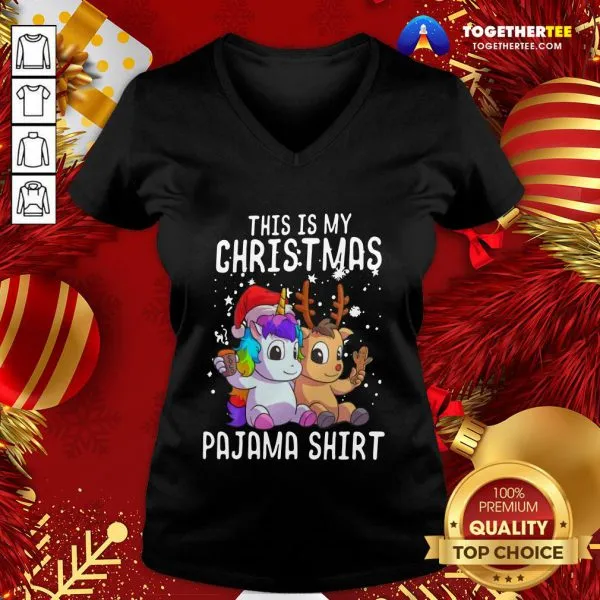 Cute Unicorn And Reindeer This Is My Christmas Pajama Shirt - Image 2
