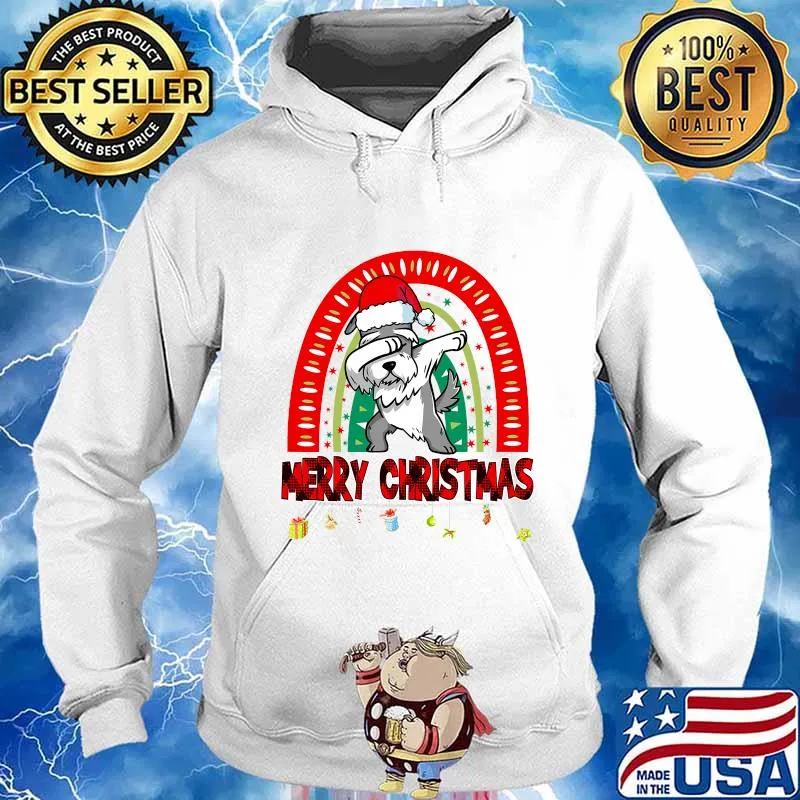 Dabbing Miniature schnauzer Dog Dab Santa Hat Rainbow Christmas Shirt Hoodie