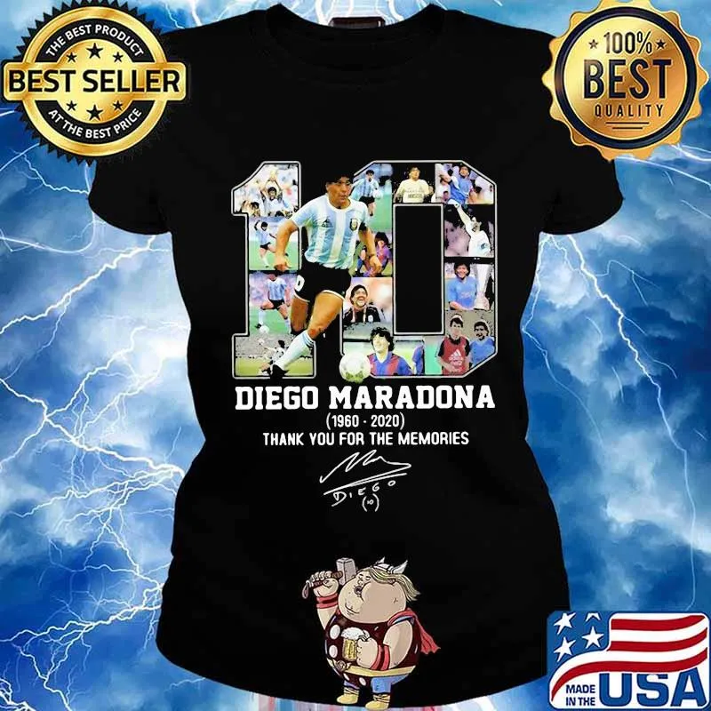 Diego Maradona 10 Argentina Football Thank You For The Memories 1960 2020 Signuature Shirt Ladies tee