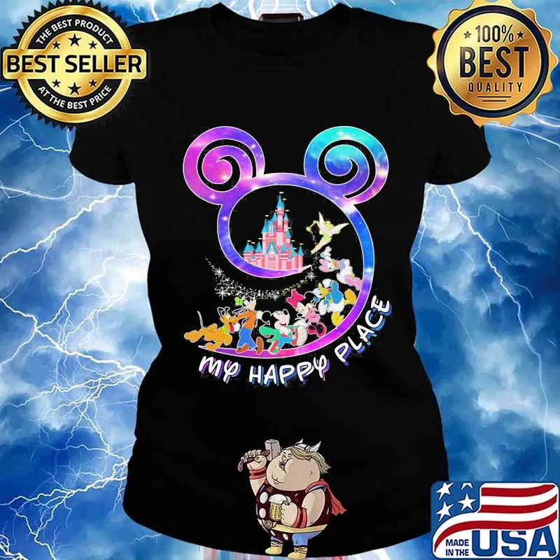 Disney mickey mouse and characters my happy place s Ladies tee