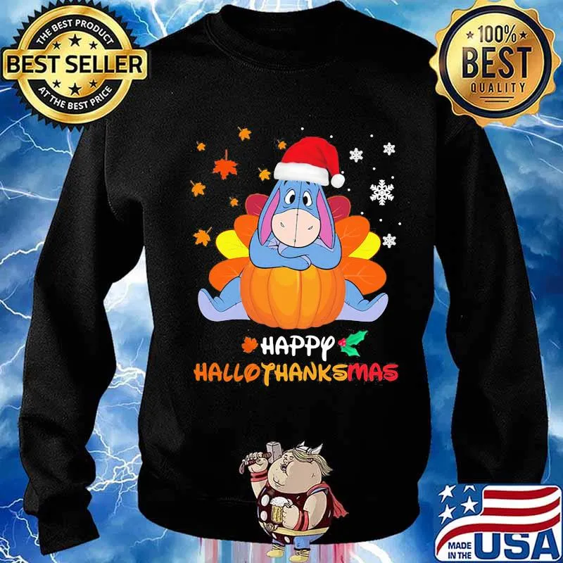 Eeyore donkey happy hallothanksmas halloween thanksgiving christmas s Sweater