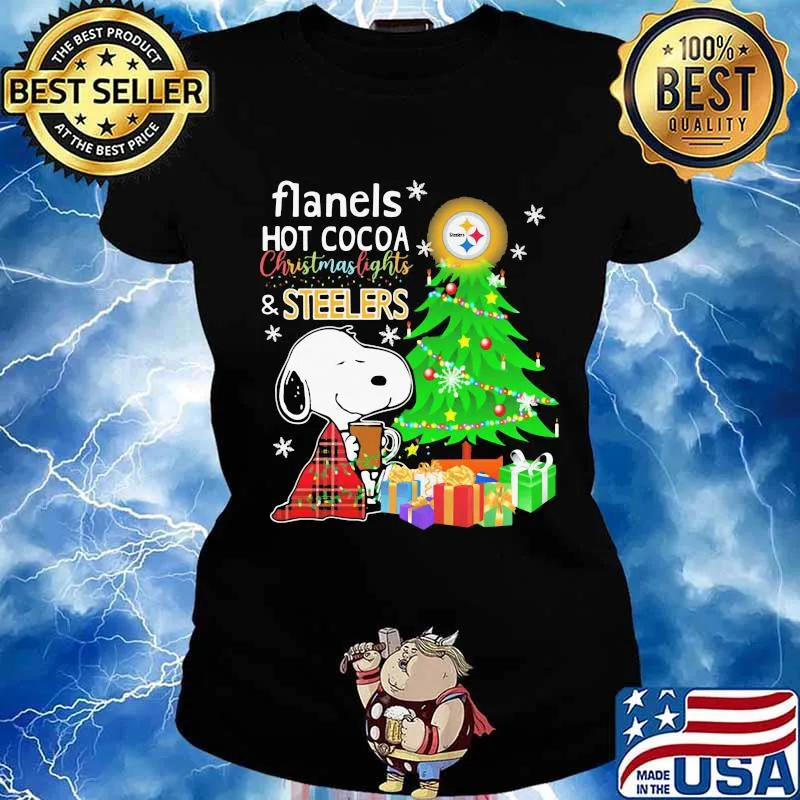 Flannels Hot Cocoa Christmaslights Steelers Christmastree Snoopy Shirt Ladies tee