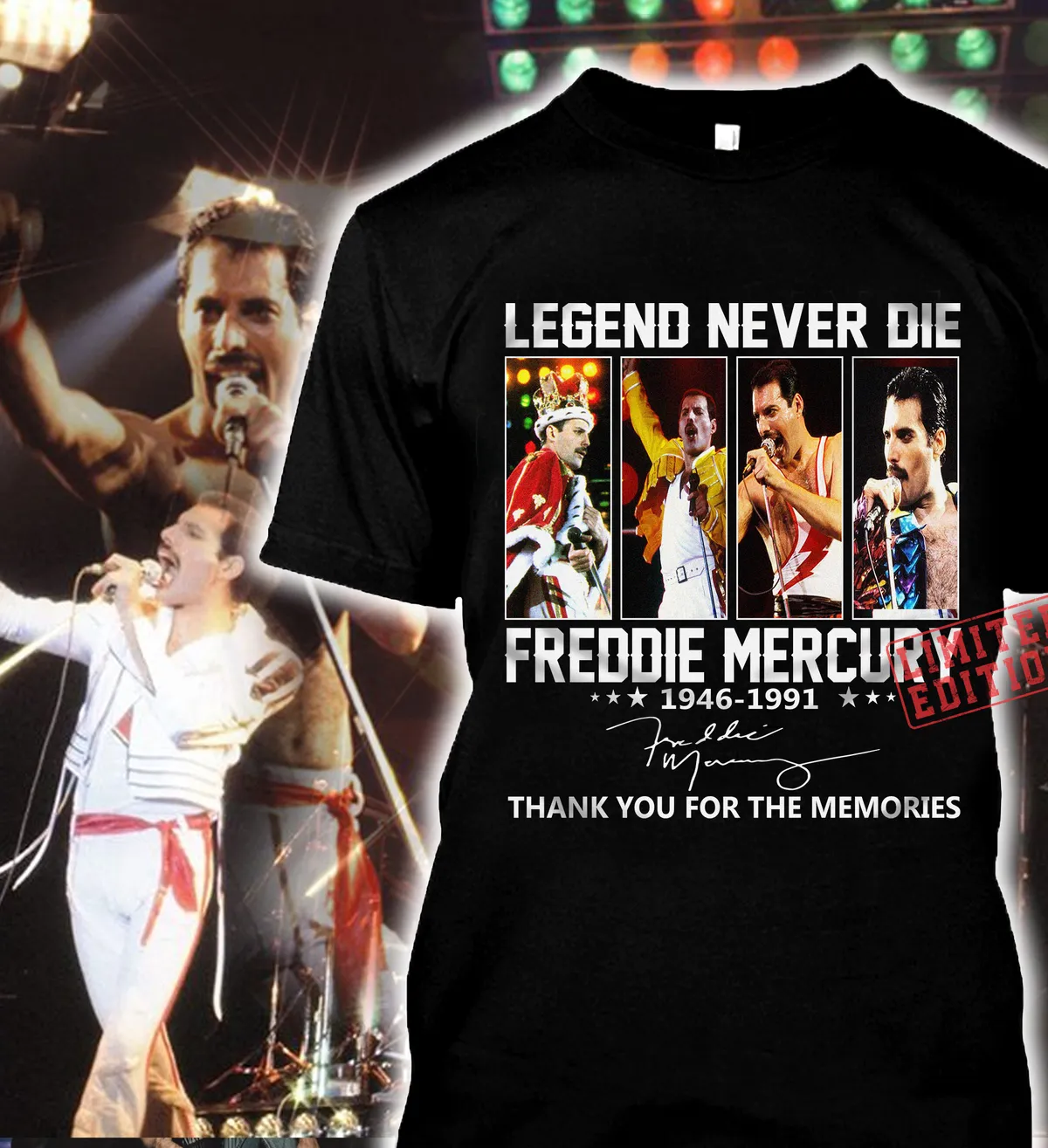 Freddie Mercury Legend Never Die Thank You For The Memories 1946-1991 T Shirt Hoodie V Neck Size Up To 5xl