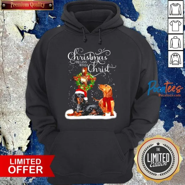 Funny Dashshund Christmas Begins With Christ Shirt - Image 2